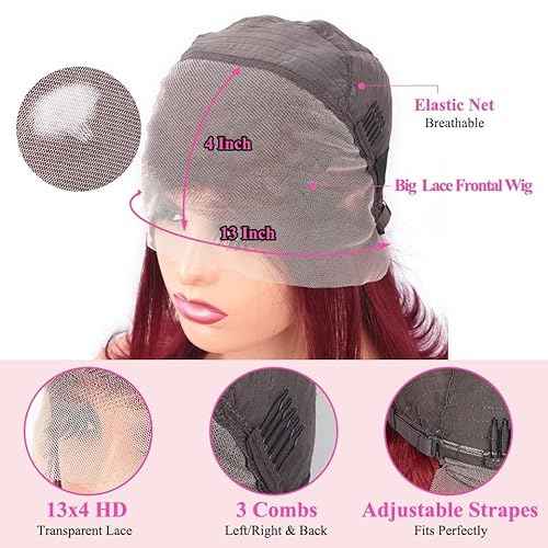 14 Inch 99j Bob Wig Human Hair 13x4 Lace Front Wigs Human Hair For Black Women 180 Density Pre Plucked With Baby Hair