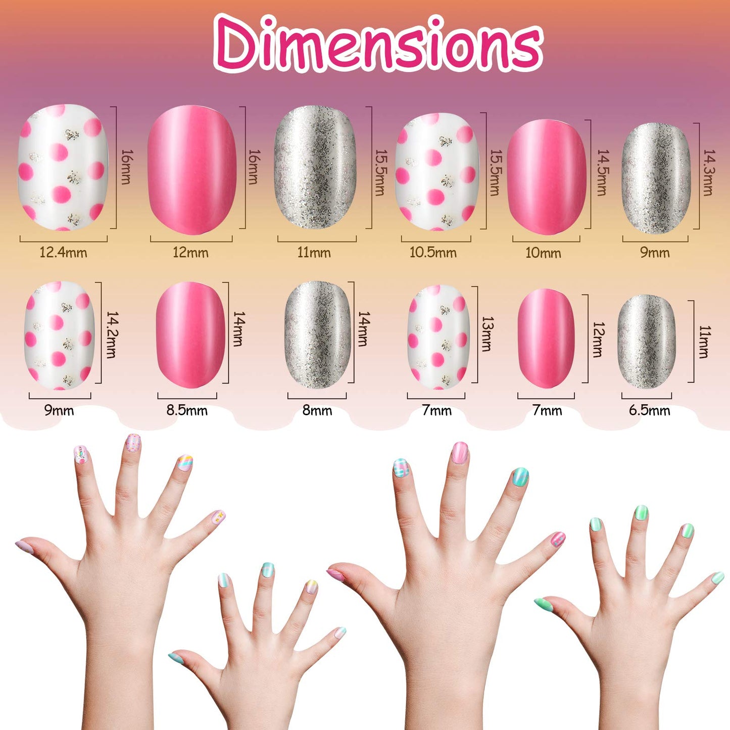 120 Pieces Press on Nails Children Fake Nails Artificial Nail Tips Full Cover Short False Fingernails for Girls Kids Nail Decoration (Lovely Pattern)