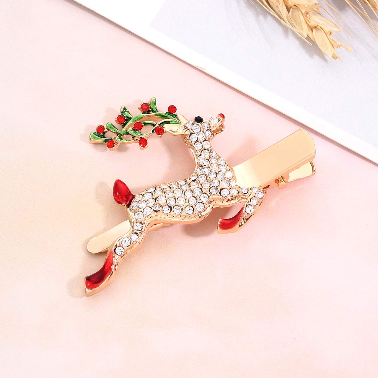 Christmas Hair Clips for Women Girls Xmas Reindeer Wreath Hair Clip Holiday Rhinestone Snowflake Hairpins Festive Hair Barrettes Party Headwear Gifts (Style B Reindeer+Snowflake)