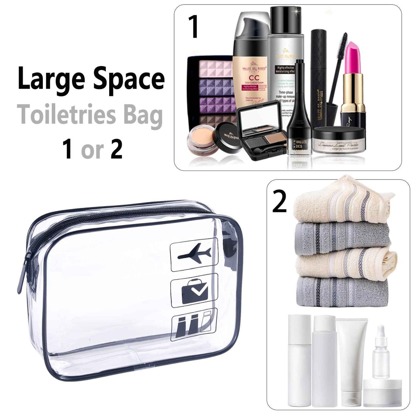 TREALDATE Clear Makeup Bags TSA Approved Toiletry Bag-6Pack，Clear TravelBags for Toiletries, Carry on Airport Airline Compliant Bag,Black