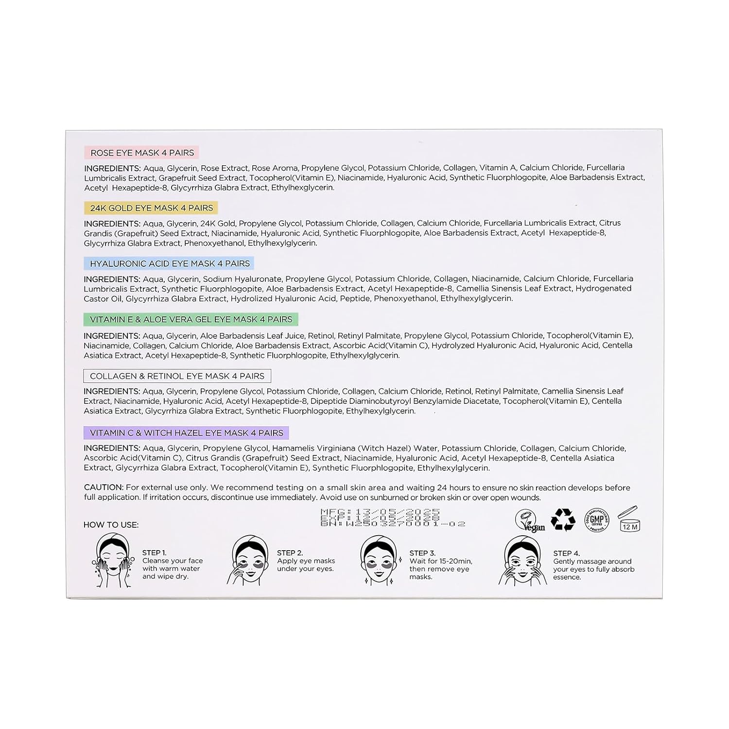 Under Eye Patches Gold and Hyaluronic Acid for puffy eyes,Rose Eye Masks for Dark Circles and Puffiness skin care Smooth Wrinkles products 30 Pairs