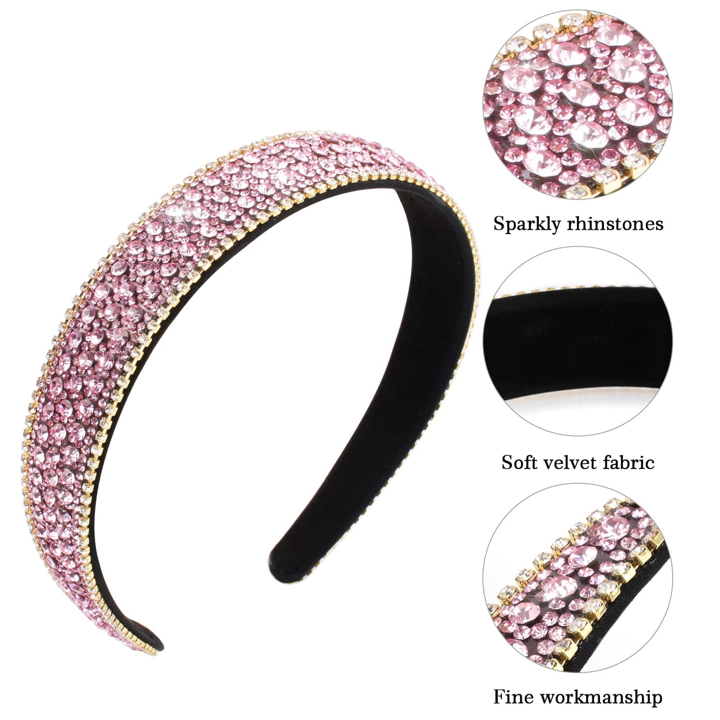 Wecoe Pink Rhinestone Headbands - Bling Sparkly Diamond Homecoming Hair Accessories for Women and Girls Gifts