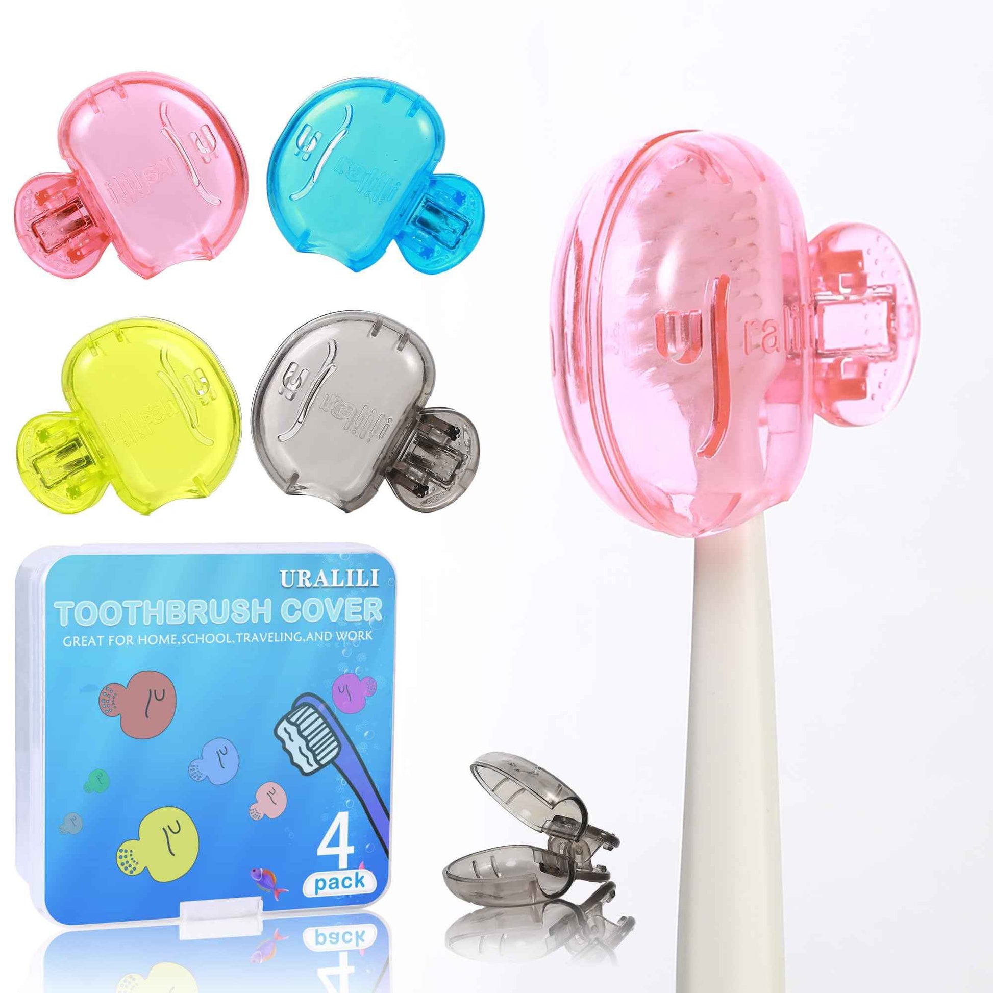 Uralili 4 Pack Toothbrush Protector Caps: Portable Dustproof Brush Head Covers for Travel & Home Use - Universal Fit for Electric & Manual Brushes (Blue, Black, Pink, Yellow)