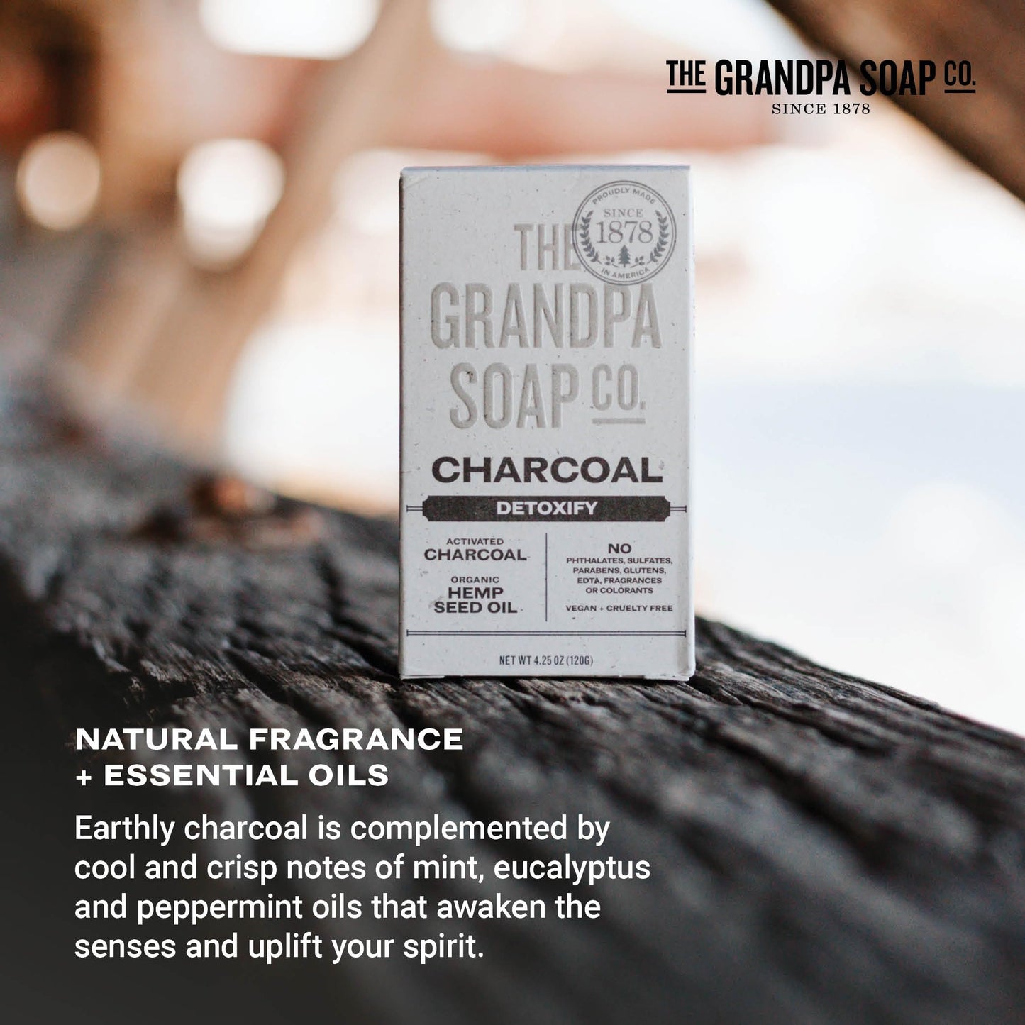 The Grandpa Soap Company Charcoal Bar Soap - With Activated Charcoal Hemp Seed and Mint Oil, Detoxifies, Draws Out Dirt and Toxins, Clear Congested Pores, Vegan, 4.25 Oz, 6 Pack