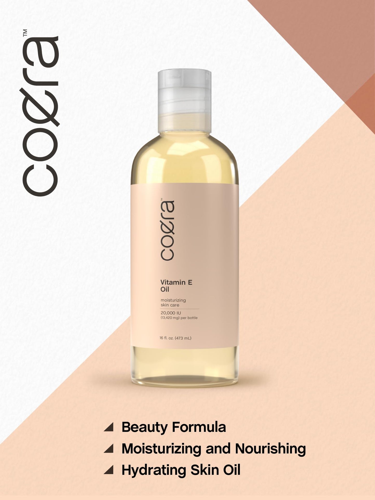 Coera Vitamin E Oil | 20,000 IU | 16 fl oz | Moisturizing & Hydrating for Skin, Face, Hands and Body | Free of Parabens, SLS, & Fragrances