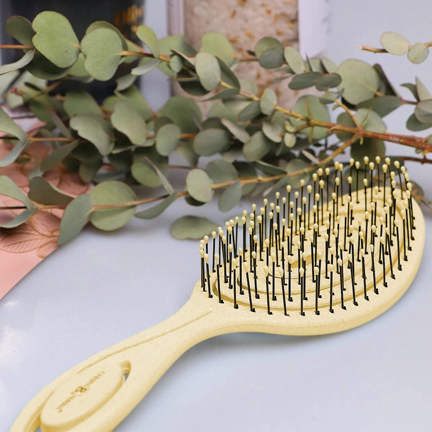 Chiara Ambra Organic Detangling Hair Brush for Women, Men & Children, Unique Spiral Hairbrush, Vented Hair Straightening Brushes for Straight, Curly & Wet Hair - Does not Pull on Hair – Yellow