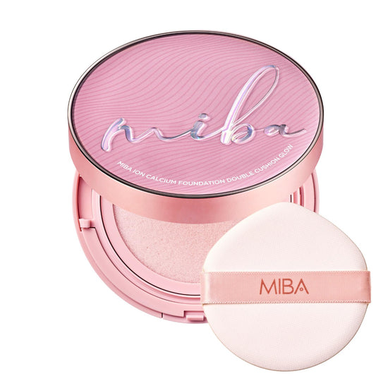 MIBA Ion Calcium Foundation Double Cushion Glow 25 g / 0.88 oz Big Cushion SEASON 3. Long Lasting Cover Effect. Moisture glow. Skin tightening relief. Smooth adhesion. (Luxury #21 Rosy Ivory)