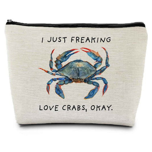 ignytiger Beach Crab Makeup Bag, Crab Lovers Gift for Women, Coastal Beach Lover Cosmetic Makeup Bag, Ocean Crabs Pouch Purse
