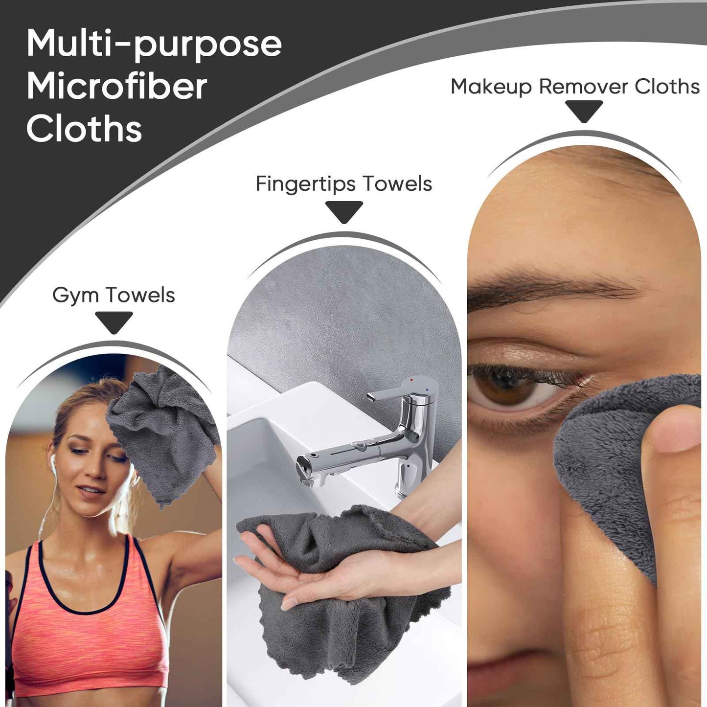 Orighty Washcloths 96 Pack, Ultra Soft Face Cloths 12 x 12 inch, Absorbent & Quick Drying Coral Velvet Washcloth Bulk, Multi-Purpose Face Cloth for Household, Cleansing and Sport (Grey)