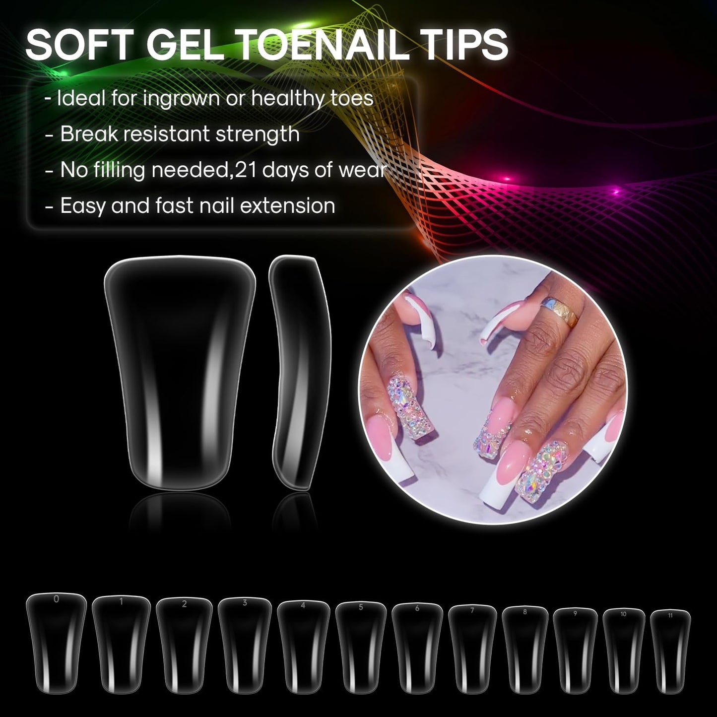 INENK 504PCS Full Cover Duck Tips | Gel x Nail, Clear Natural Fan Flare Crystal Duck Feet Styel for Wide French False Nail Extension, Full Cover Nails Professional - Y2K-ins paire Designs(12 Size)