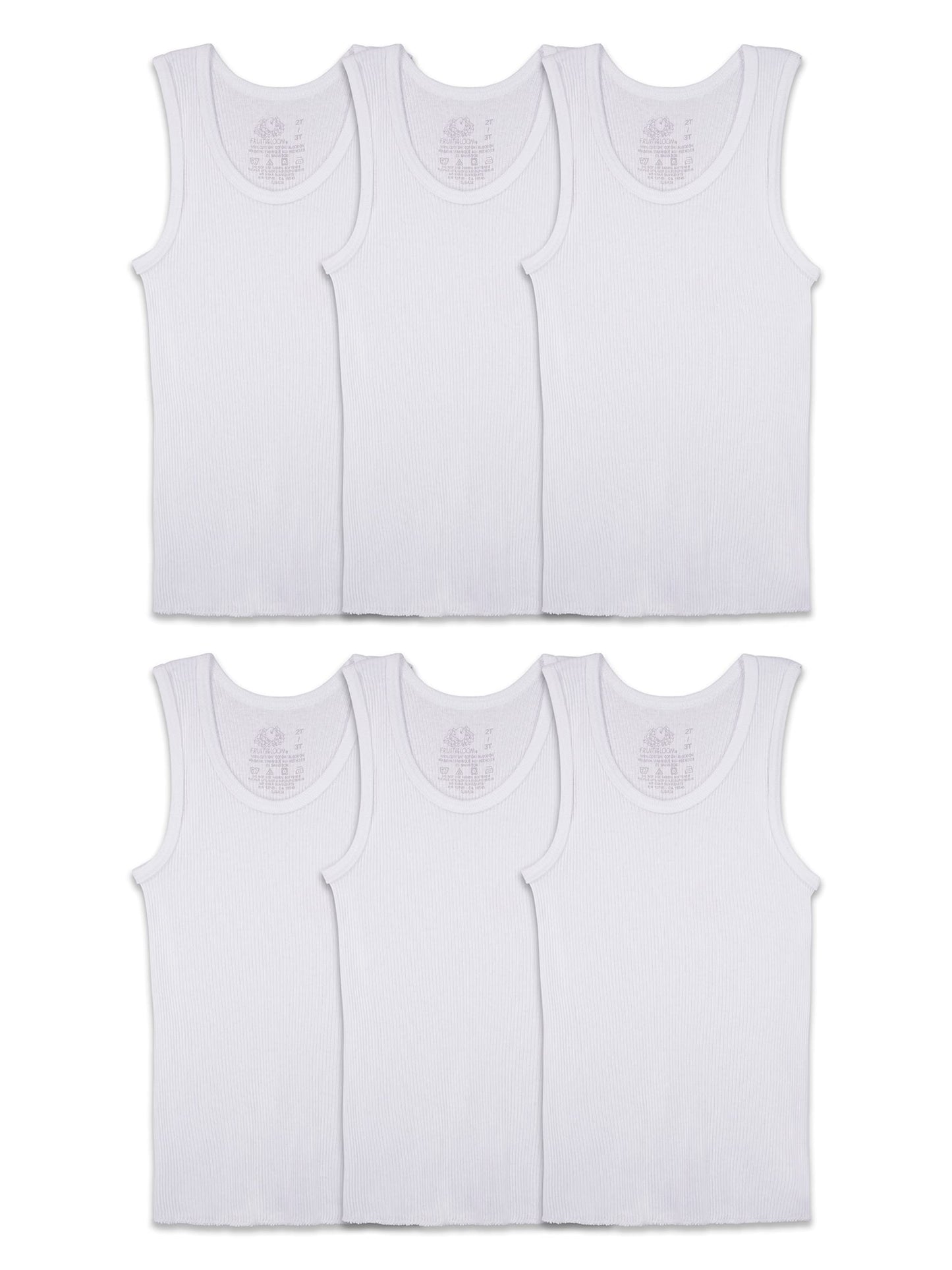 Fruit of the Loom boys Cotton Tank Top Undershirt (Multipack) Underwear, Toddler - 6 Pack White, 2-3T US