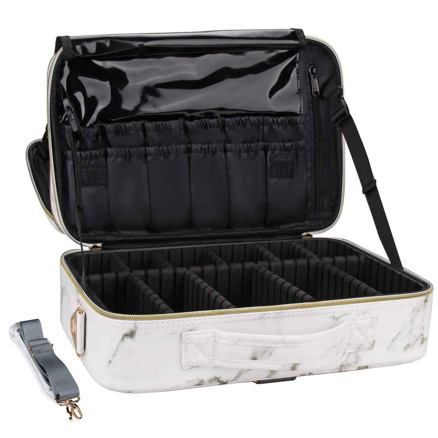 Relavel Travel Makeup Train Case Makeup Cosmetic Case Organizer Portable Artist Storage Bag with Adjustable Dividers for Cosmetics Makeup Brushes Toiletry Jewelry Digital Accessories