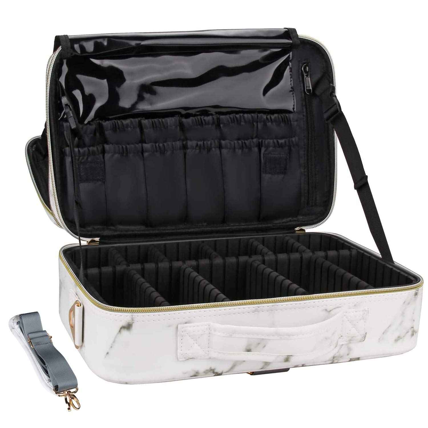 Relavel Travel Makeup Train Case Makeup Cosmetic Case Organizer Portable Artist Storage Bag with Adjustable Dividers for Cosmetics Makeup Brushes Toiletry Jewelry Digital Accessories