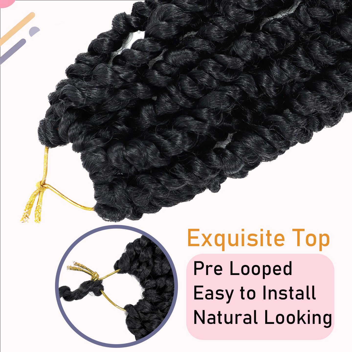 8 Packs Passion Twist Hair 14 Inch Pre-twisted Passion Twist Crochet Hair Pre-looped Crochet Braids for Women Passion Twists Braiding Hair Synthetic Hair Extensions (12Strands/Pack; 1B#)