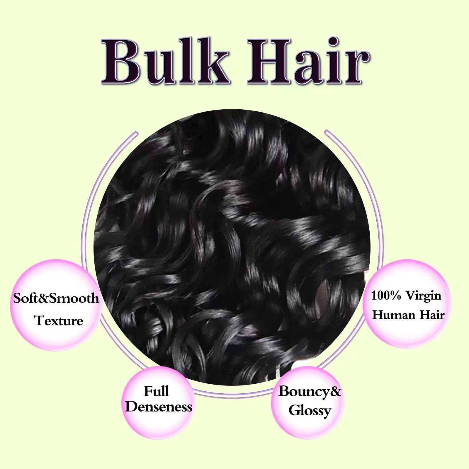 Morpure 16 Inch Human Braiding Hair for Boho Braids Curly Human Hair Braiding Hair Wet and Wavy Unprocessed Virgin Water Wave Human Hair for Braiding Natural Color 2 Bundles/Pack (Total 100G)