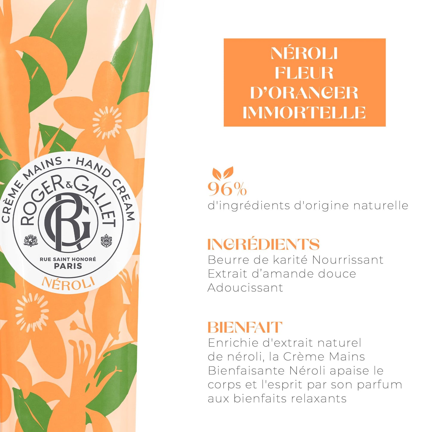 ROGER & GALLET | Hand and Nail Cream | Nourishing Hand Cream & Hand Moisturizer | Hand Lotion Hand Care | (NÉROLI | 1 oz)