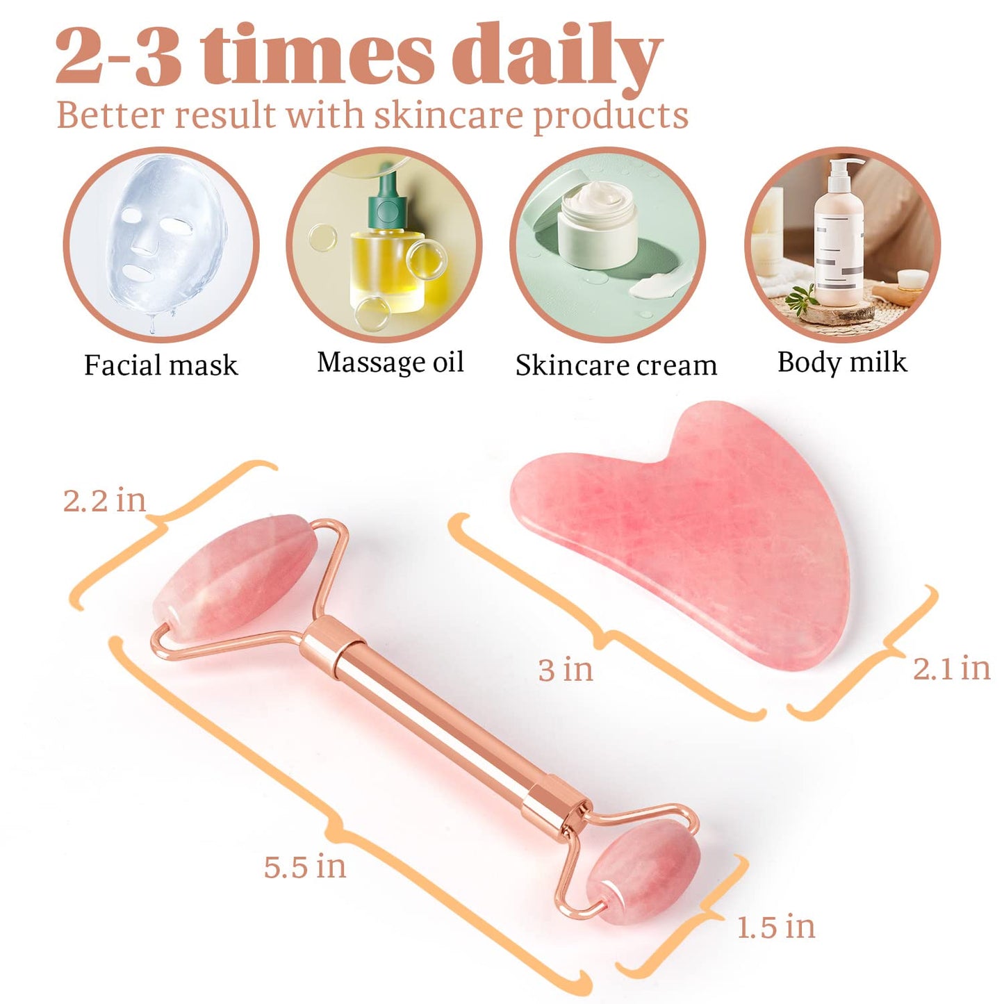 ZS ZESHIN 3 in 1 Jade Roller and Gua Sha Set,Anti-Aging Rose Quartz Face Roller Massager & Guasha Tool for Face, Eye, Neck - Natural Beauty Skin Care Tools for Body Muscle Relaxing Reduce Wrinkles