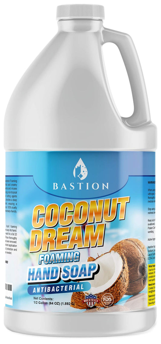 Bastion Antibacterial Foaming Hand Soap - Coconut Dream Hand Wash - Bulk Refill Jug. Coconut Dream Scented. Non-toxic. Made in the USA.(Foaming Dispenser Required) (Coconut, 1/2 Gallon (64 oz))