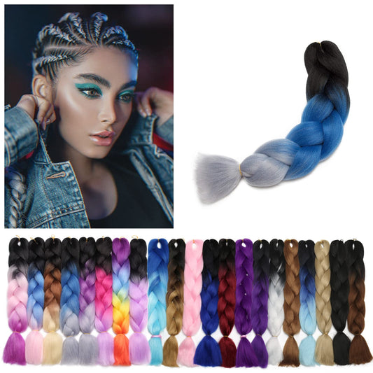 Benehair Ombre Braiding Hair 1 Bundle 24inch Jumbo Braiding Hair Extensions High Temperature Synthetic Braid Hair Braiding Hair Pre Stretched Braid Extensions (Black+Blue+Grey)