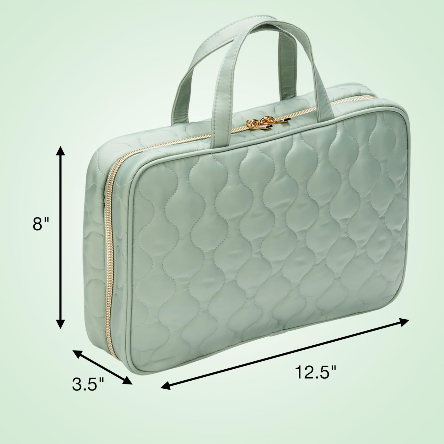 Conair Travel Toiletry Bag with Handles, Travel Makeup Bag, 2 Clear Zippered Compartments, 2 Flat-Zip Pockets and Removable Clear Plastic Pencil Case, Easy to Clean, 1 Count, Sage Green