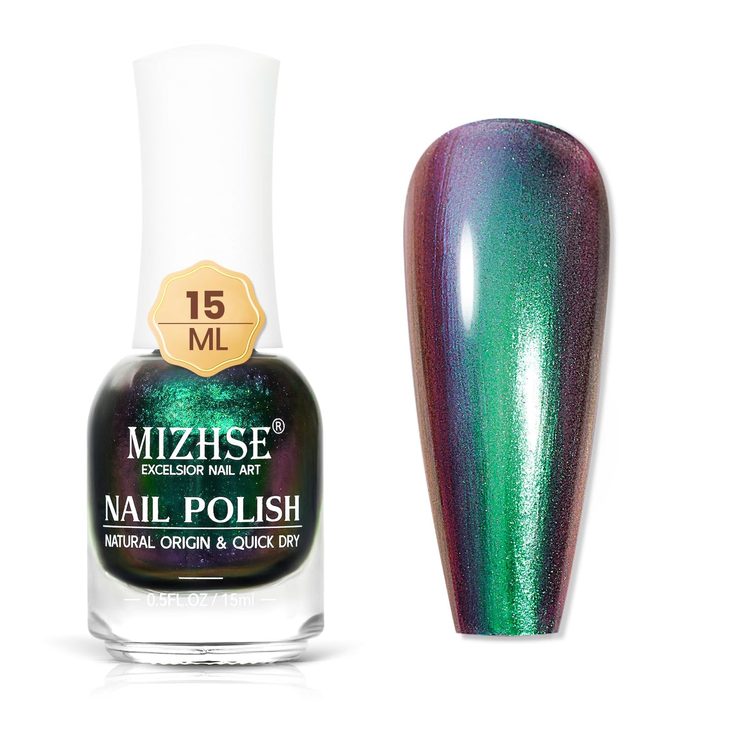 MIZHSE Chameleon Nail Polish, Green Nail Polish Air Dry Fast, 15ml/0.5 fl oz High Glossy Shiny Nail Pigment Holographic Nail Polish Nail Art Salon Manicure Home