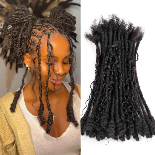 Lovenea 0.6 cm Human Hair Dreadlocks with Twist Ends 12 inch 10 Strands Boholocs Human Hair Handmade Dreadlock Extensions Natural Black Color Can Be Dyed Bleached Curled (1B#, 12 Inch-10 Strands)