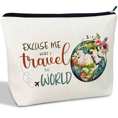 CLHHM Travel Cosmetic Bags for Women Travel World Makeup Bag Gifts for International Travelers Women Gifts for Birthday Christmas Gifts for Female Friend Daughter