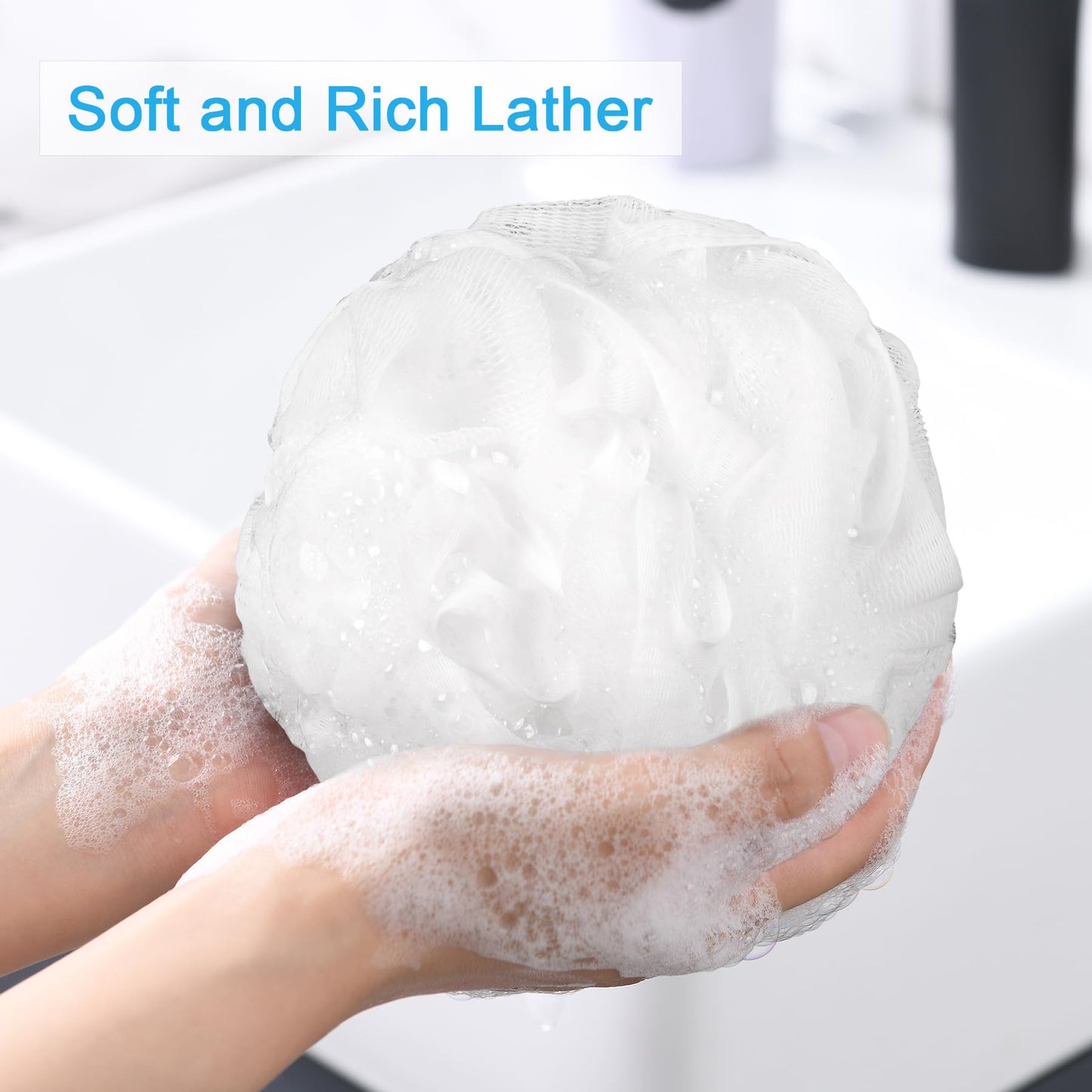 AmazerBath Loofah Sponge 60g/Piece, Exfoliating Bath Sponge Body Scrubber - Loofa Set of 4 - Snow White