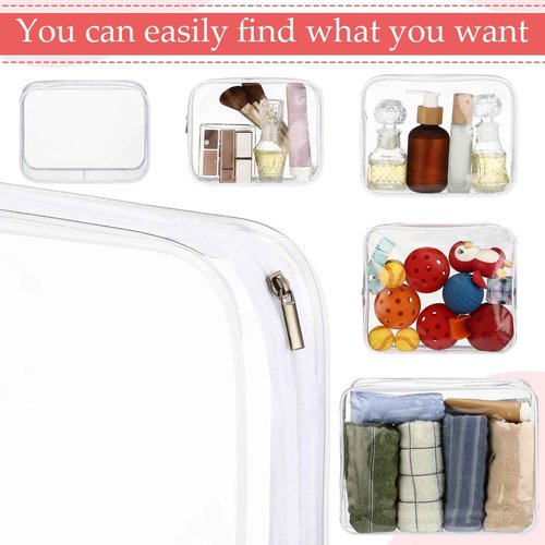 Cosblank 24 Pcs Clear Toiletry Bags Large PVC Travel Clear Makeup Bag Trip Home Storage Bag Waterproof Cosmetic Bag with Zipper for Women and Men, 3 Different Size