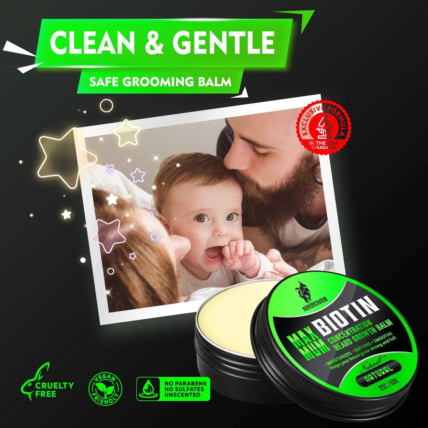 Biotin Beard Balm for Men – Unscented, Fast-Absorbing Beard Softener & Growth Balm with Castor, Shea & Jojoba – Conditions, Styles & Thickens Coarse or Patchy Facial Hair – Idea Gift for Him – 2 OZ