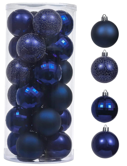 Valery Madelyn Christmas Tree Decorations Set, 24ct Navy Blue Shatterproof Christmas Ball Ornaments Bulk, 2.36 Inches Winter Wonderland Hanging Ornaments for Christmas Trees Xmas 4th of July Holiday