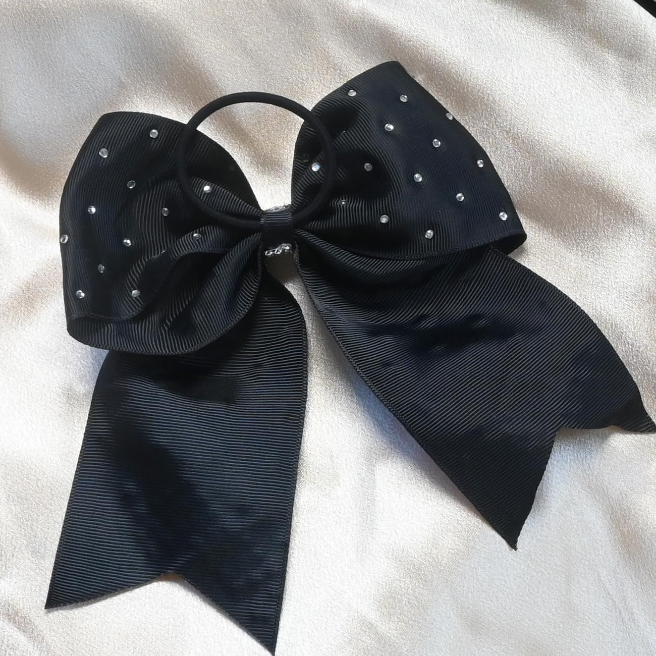 4 PCS 8" Rhinestones Cheer Bows Black Large Glitter Cheer Hair Bows for Girls Cheerleaders Sparkly Hair Bows with Elastic Hair Ties Accessories for Teens Girls Woman