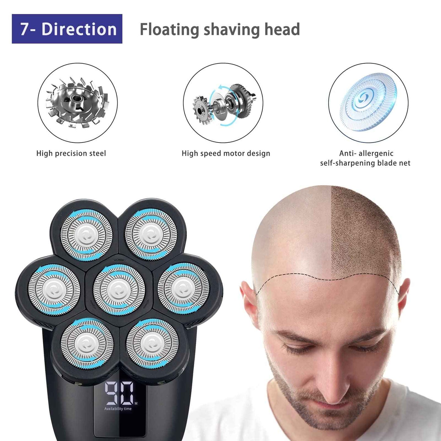 UPTARD Electric Head Shavers for Bald Men, Head Razor for Men with Nose Hair Sideburns Trimmer, LED,Travle Lock