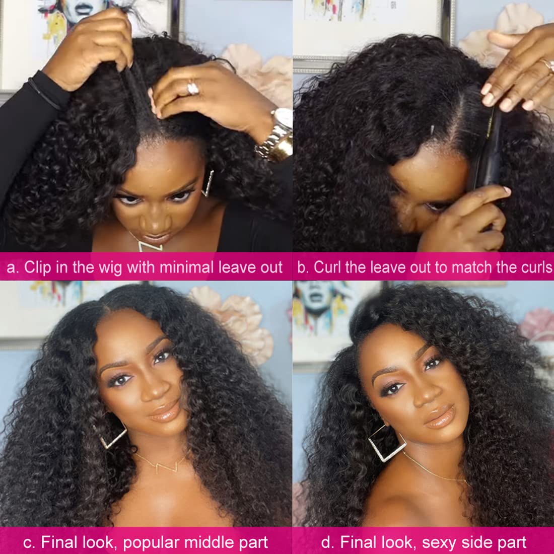 UNICE Curly V Part Wig Human Hair No Leave Out 180% Density Upgrade U part Wigs with Clips Glueless Wig Human Hair for Women Beginner Friendly No Lace No Glue No sew in 20 inch