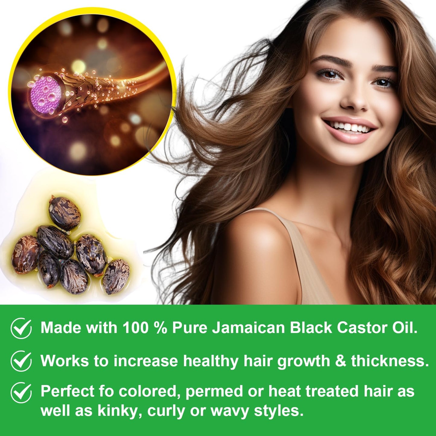 NIFEISHI Jamaican Black Castor Oil, 2PCS Organic Castor Oil for Hair Growth, 100% Cold Pressed Unrefined Castor Oil for Body Face, Skin Care, Body Massage Oil 60ml