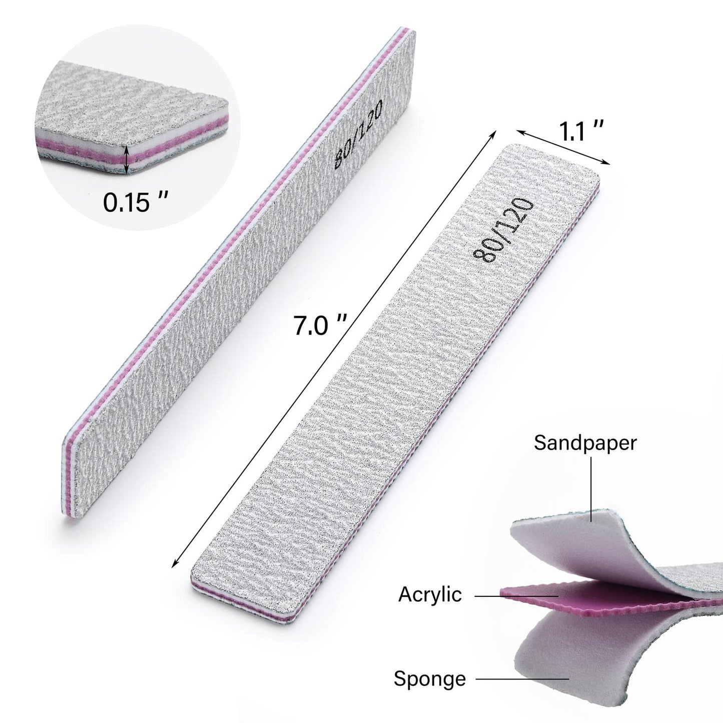 50 Pcs Nail Files for Acrylic Nails 80/120 Grit Double Sides Emery Boards Professional Nail Buffering Files