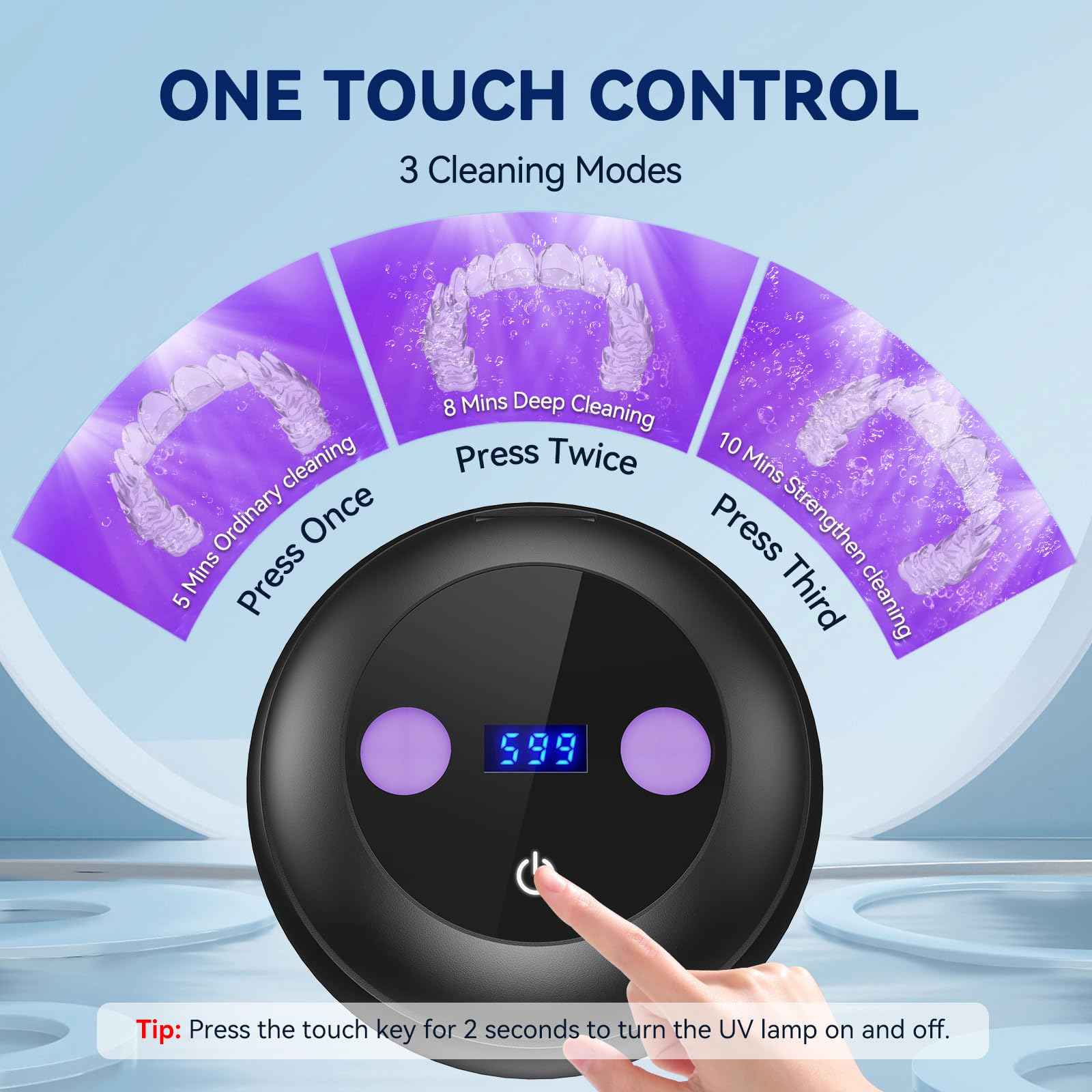 Ultrasonic Retainer Cleaner - 45±3kHz, 3 Modes with Digital Timer, UVC+UVA Lamp,Denture Cleaner Machine, Mouth Guard, IPX6,200ML SUS304 Tank for Aligner, Night Guard Toothbrush (Black)