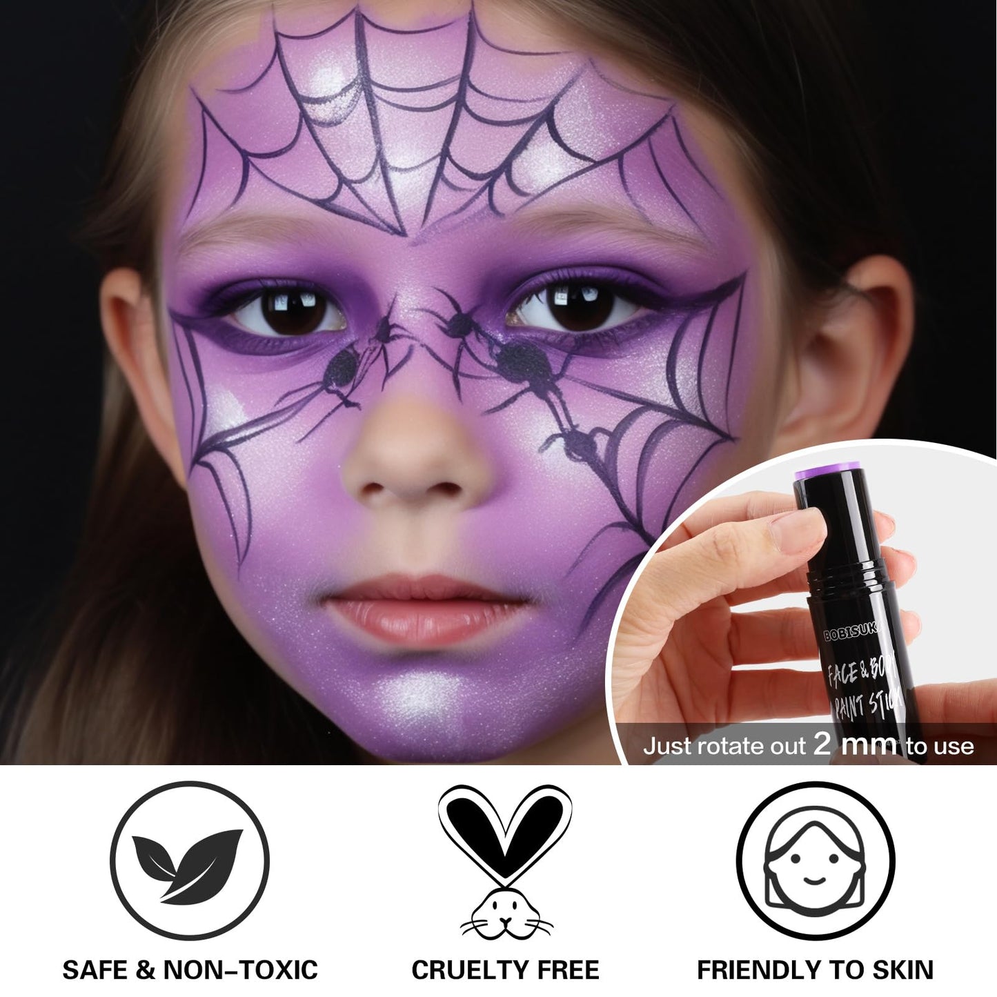 BOBISUKA Light Purple Face Body Paint Stick Water Based Face Painting Kit Eye Black Sticks for Sports Quick Drying Foundation Makeup for Halloween Ursula Dabi Widowmaker Cosplay SFX Costume Party