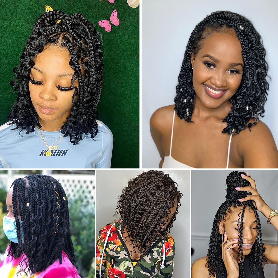 Unionbeauty 14 Inch Red Boho Box Braids Crochet Hair Goddess Box Braids Crochet Hair 8 Pack Bohemian Box Braids Crochet Hair for Black Woman Curly Crochet Braids Synthetic Braiding Hair Extension Red#