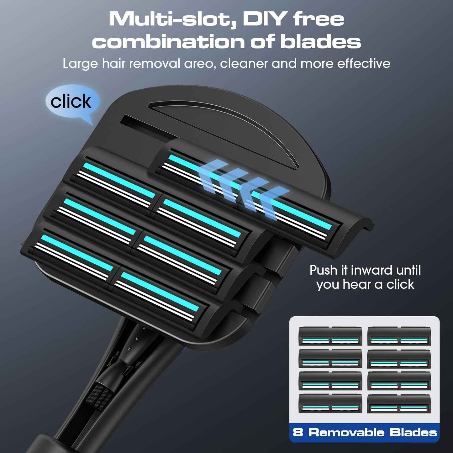 ZOMU Back Shavers for Men:Back Hair Shaver and Body Shavers for Men with Safety Blade Technology & Ergonomic DIY Long Handle, Wet or Dry Shaving-Black(Replaceable 8PCS 3.5inch Blades Included)