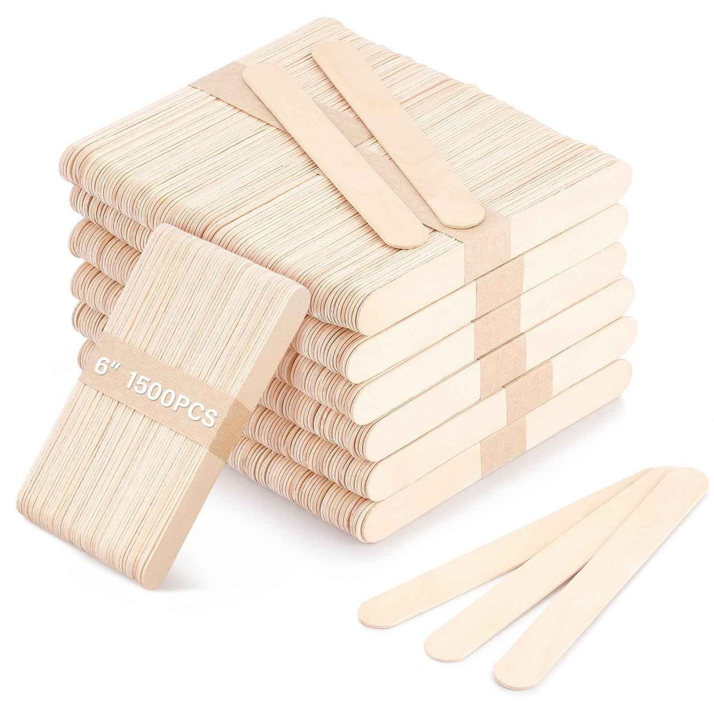 WoBiogHo 1500 Pcs Wooden Wax Sticks 6-Inch Jumbo Wood Waxing Stick Wax Spatulas Applicator Multi-Purpose Wood Popsicle Craft Sticks for Body Hair Removal, Tongue Depressors and Craft Projects