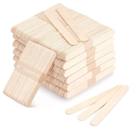WoBiogHo 1500 Pcs Wooden Wax Sticks 6-Inch Jumbo Wood Waxing Stick Wax Spatulas Applicator Multi-Purpose Wood Popsicle Craft Sticks for Body Hair Removal, Tongue Depressors and Craft Projects