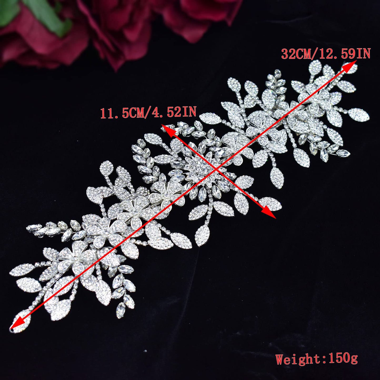 WONRLUA Wedding Headpiece for Bride, Rhinestone Bridal Headband, Bridal Hair Accessories with Alloy Leaf