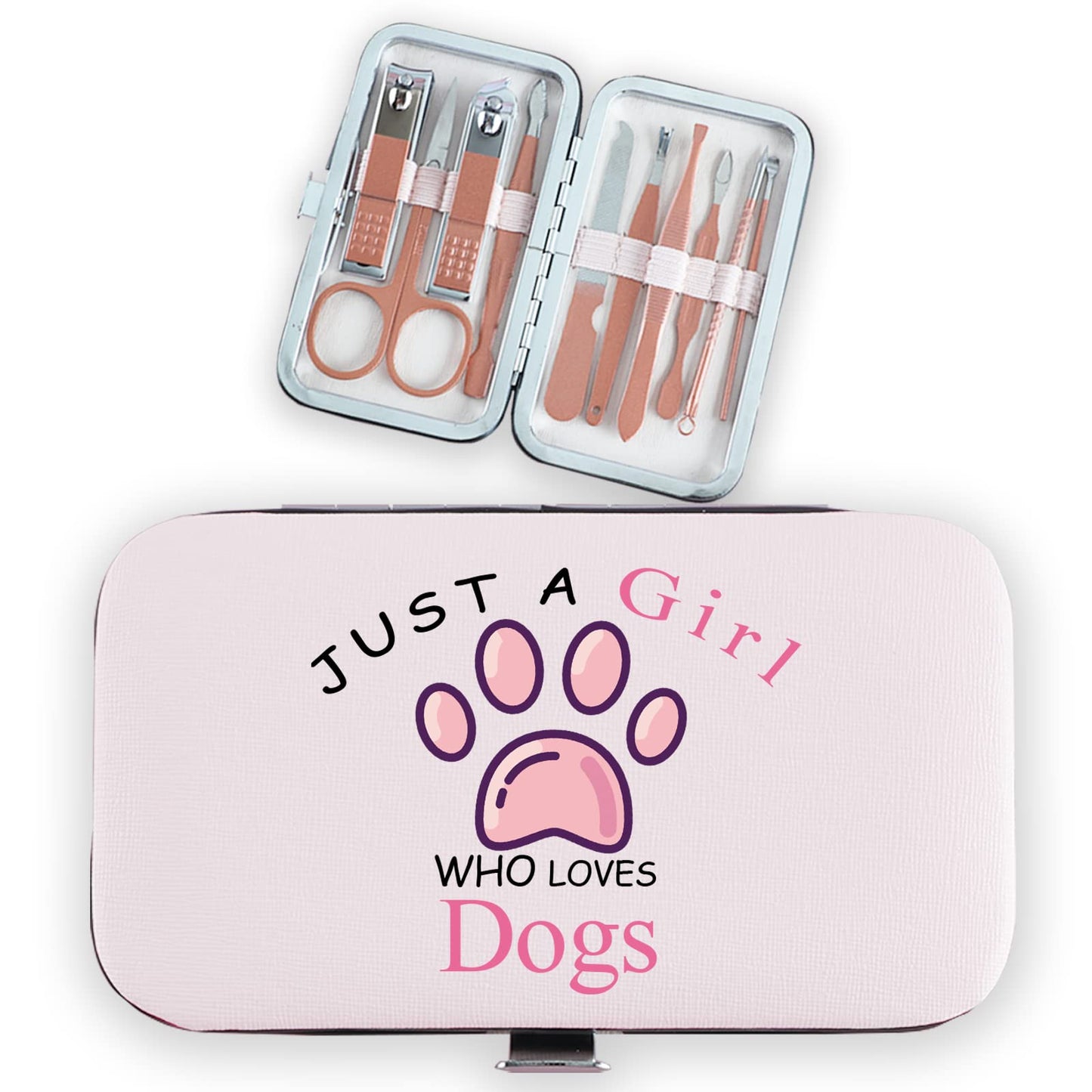Gifts for Dog Lovers Girls 10pcs Tools Women Travel Manicure Pedicure Grooming Set Rose Gold Just A Girl Who Loves Dogs Birthday Christmas Thanksgiving Gifts for Sister Daughter Granddaughter Friends