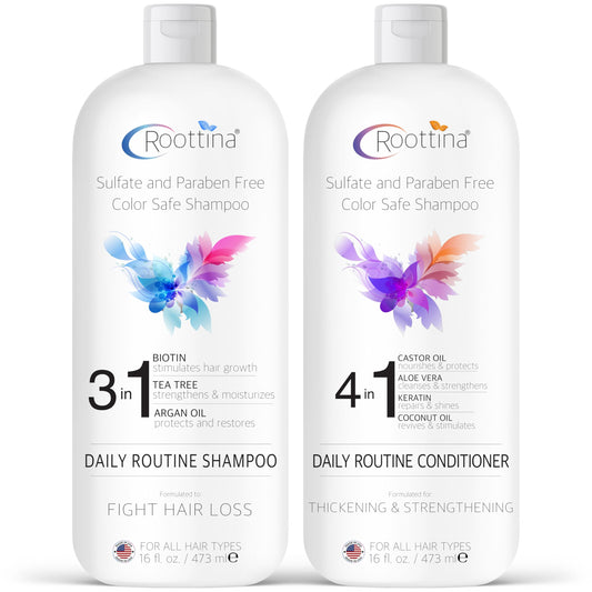 Fights Hair Loss, Roottina Daily Routine Shampoo and Conditioner for Women Hair Loss, Strengthens and Fortifies, Hair Thickening Shampoo and Conditioner Set, Coconut and Vanilla Scent (16 fl oz x 2)