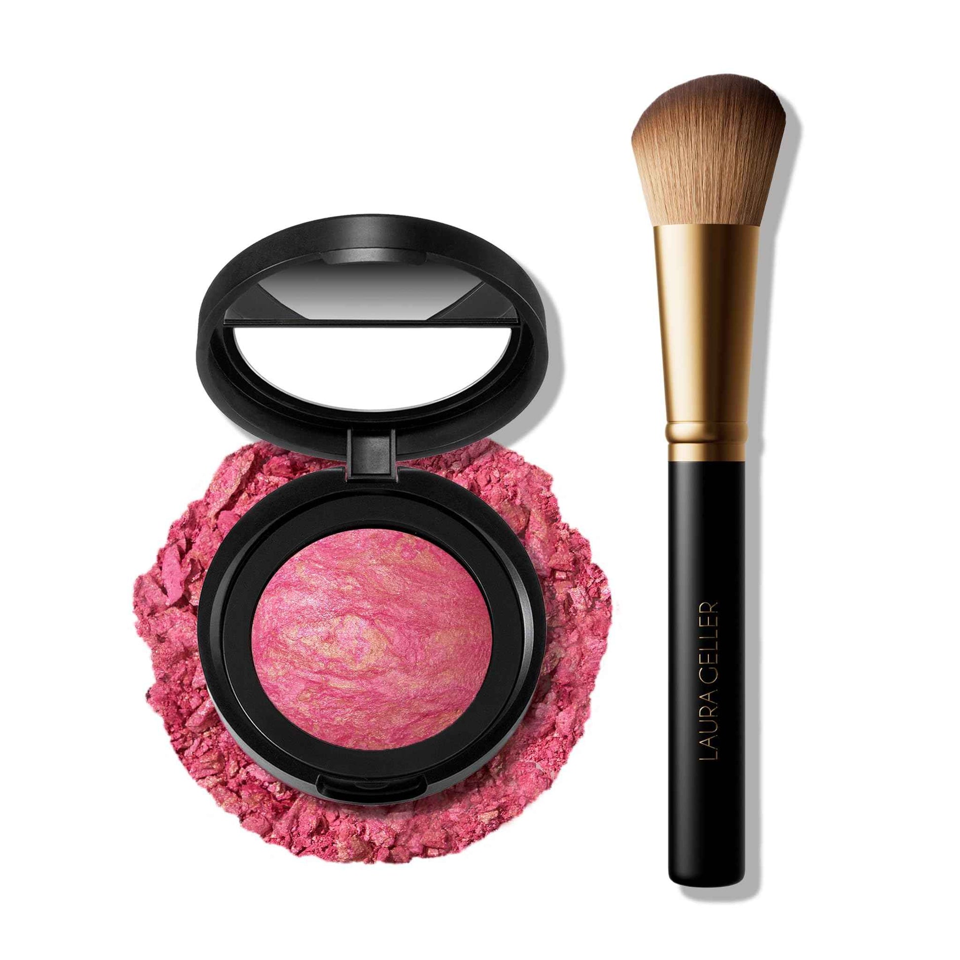 LAURA GELLER Baked Blush-n-Brighten in Sunlit Rose with Angled Blush Brush Bundle