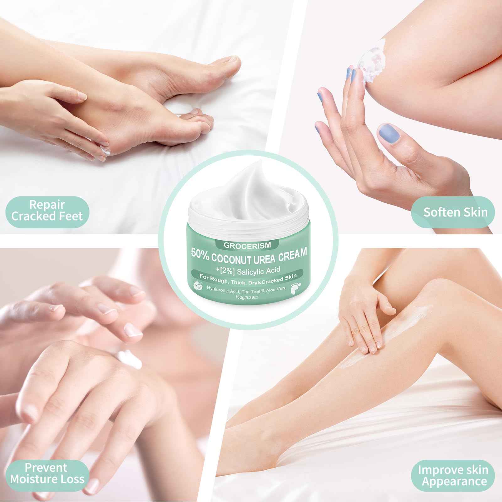 Grocerism Urea Cream 40 Percent For Feet 5.29 oz + Coconut Urea Cream 50 Percent for Feet Maximum Strength 5.29 oz