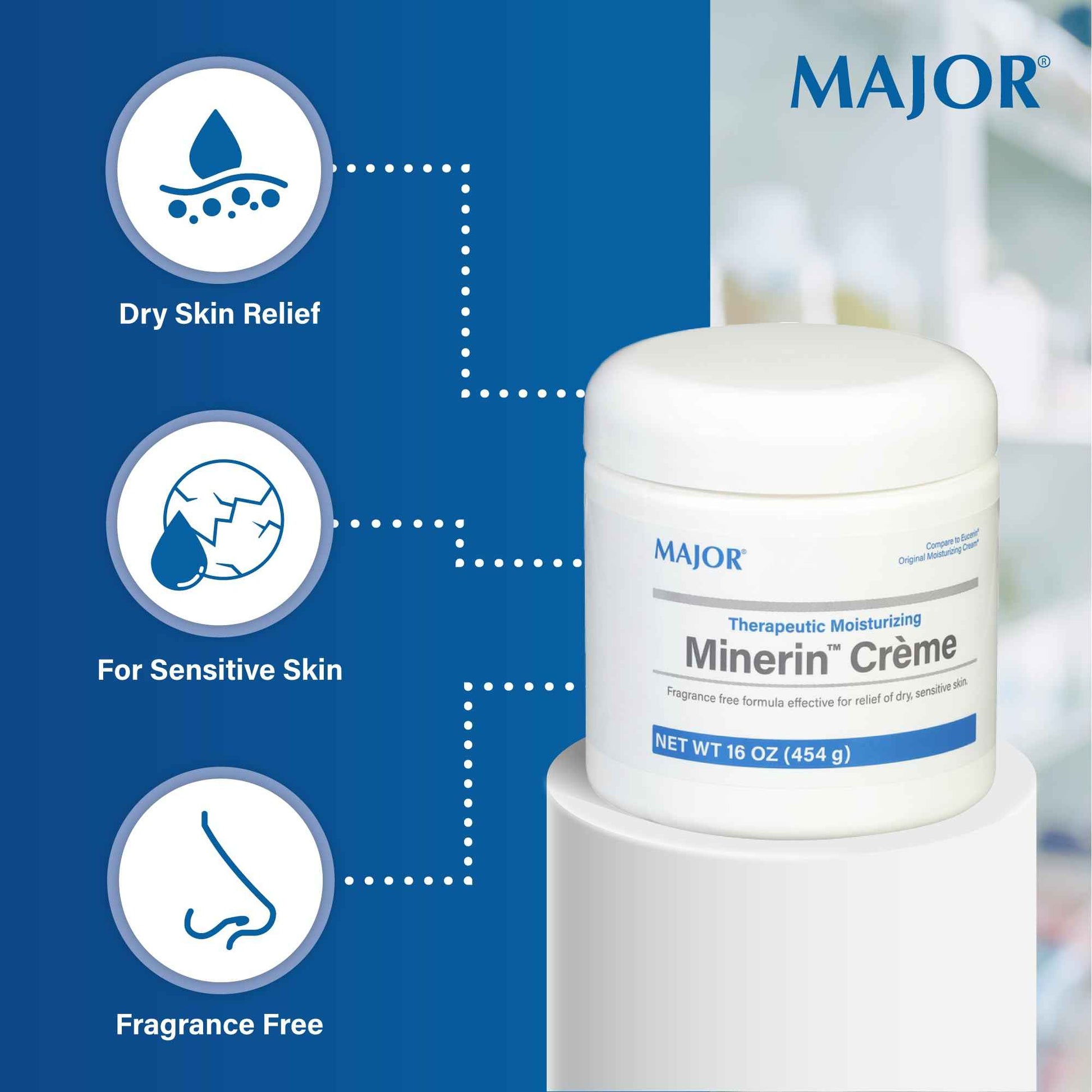Major Therapeutic Moisturizing Minerin Créme - Body Cream Moisturizer for Dry Skin - Fragrance-Free - 16 Oz. (4 Pack)
