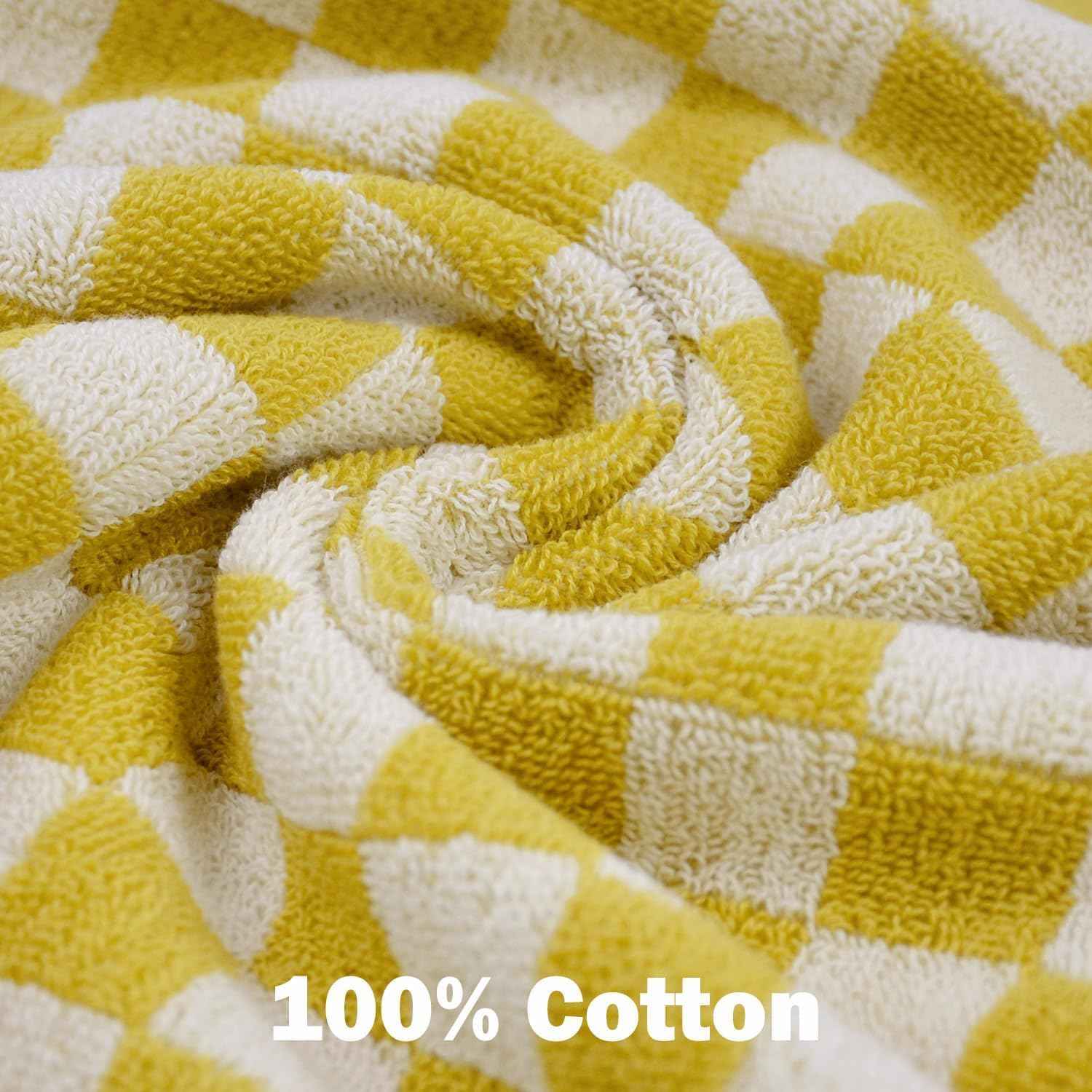 Super Soft Wash Cloths(Mustard Yellow Checkered), 12 Pack Washcloths Facecloth, Cotton Face Towels Set for Body Showering 13x13 Inches, Gifts