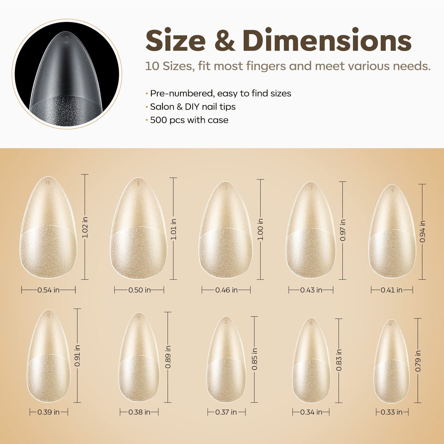 Modelones Medium Almond Nail Tips, 500Pcs Pre-shaped Full Matte Cover False Nails No Filed Stronger Acrylic Extensions Press on Nails, 10 Sizes